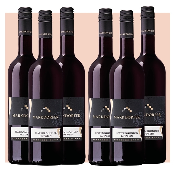 Weinflasche - 6 Fl Spätburgunder Rotwein halbtrocken - Markdorfer Box- versandkostenfrei